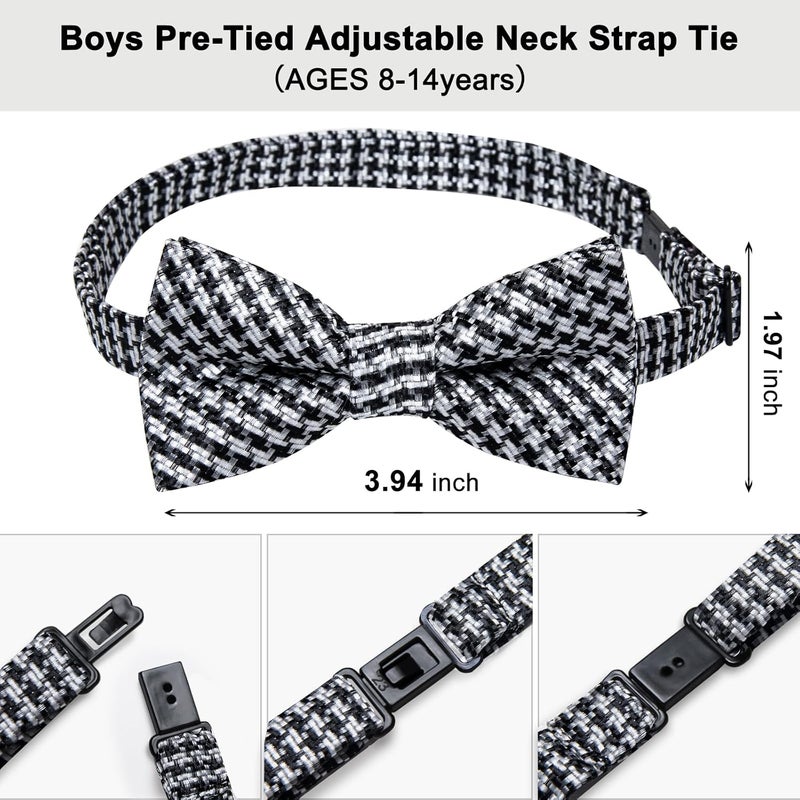DiBanGu Boys Pre-tied Bow Tie,Silk Adjustable Bowtie and Pocket Square for Age 8-14 Kids Bowtie Wedding School Ceremony Party - Image 3